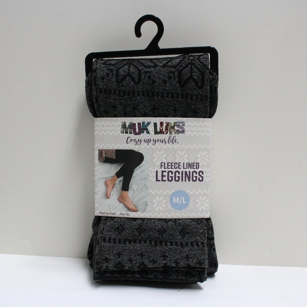 New 1 Pair Muk Luks Fleece Lined Patterned Size M/L Leggings NWT
